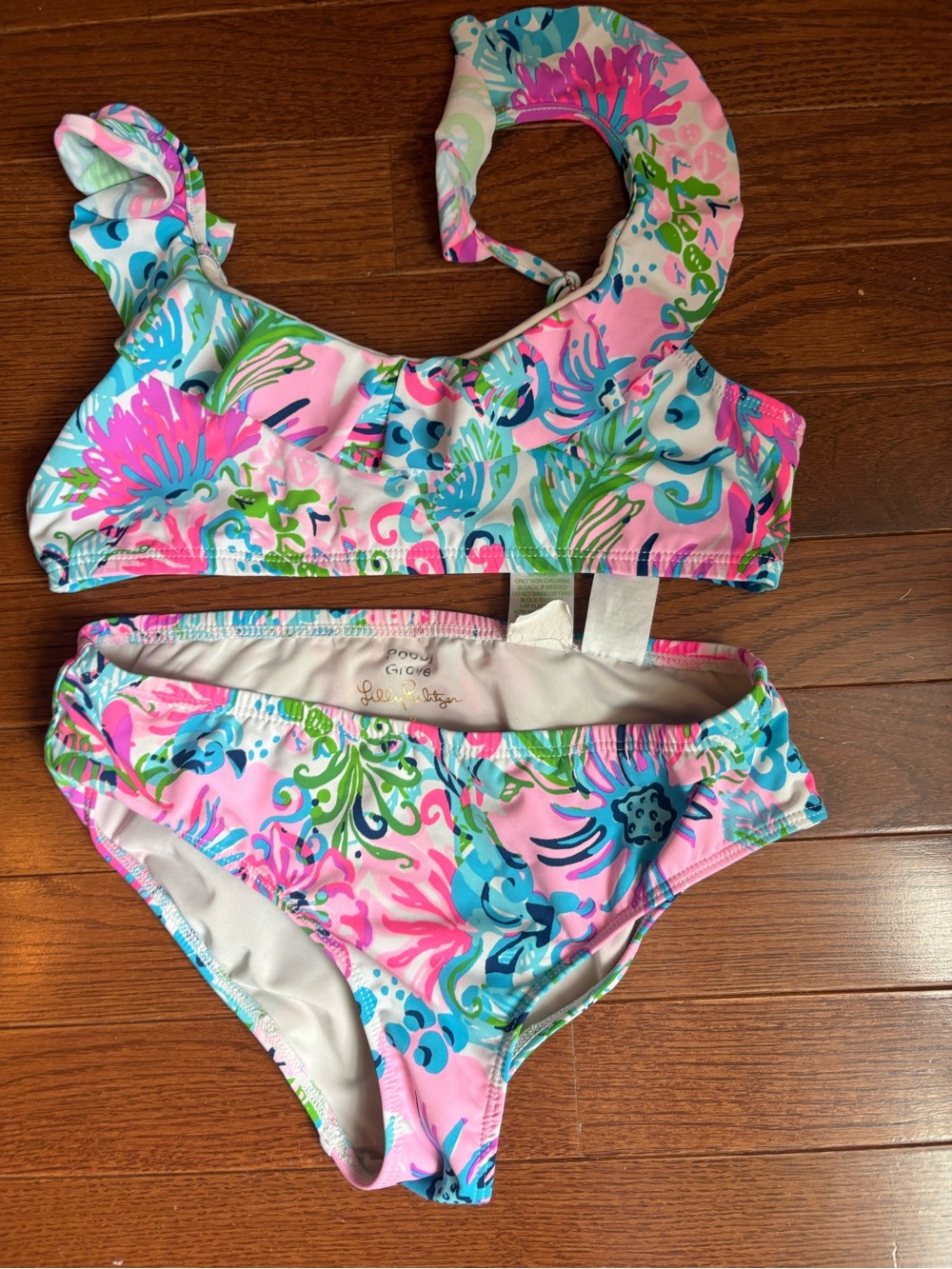 Lilly Pulitzer Girls Pink Floral Ruffle Two-Piece Swim